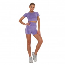 Бесшовные короткие спортивные шорты и топ для фитнеса и йоги (Фиолетовый)размер M