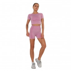 Бесшовные короткие спортивные шорты и топ для фитнеса и йоги (Розовый) размер M
