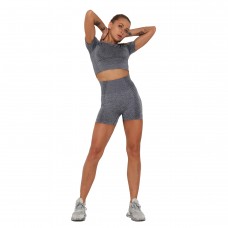 Бесшовные короткие спортивные шорты и топ для фитнеса и йоги (Темно-серый) размер M