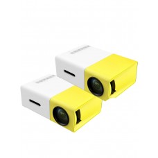 LED мини-проектор беспроводной Unic YG-300 с поддержкой HD видео портативный с пультом ДУ и аккумулятор в комплекте (корпус бело-желтый) 2 штуки